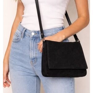 Coletta Black Suede Bag Shoulder Crossbody Purse Y2K Preppy Casual Small‎